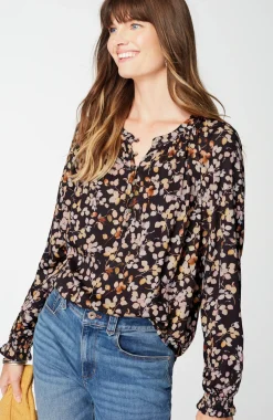 Artistic Leaves Printed Satin Top
