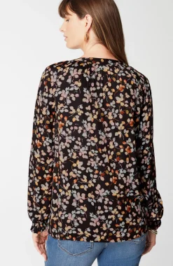 Artistic Leaves Printed Satin Top