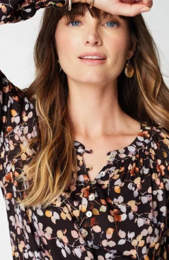 Artistic Leaves Printed Satin Top