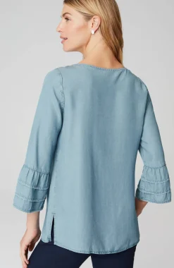 Bell-Sleeve Boat-Neck Top