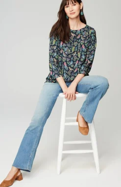 Bird-Printed Boat-Neck Top