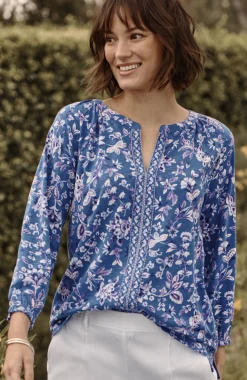 Border-Printed Floral Top