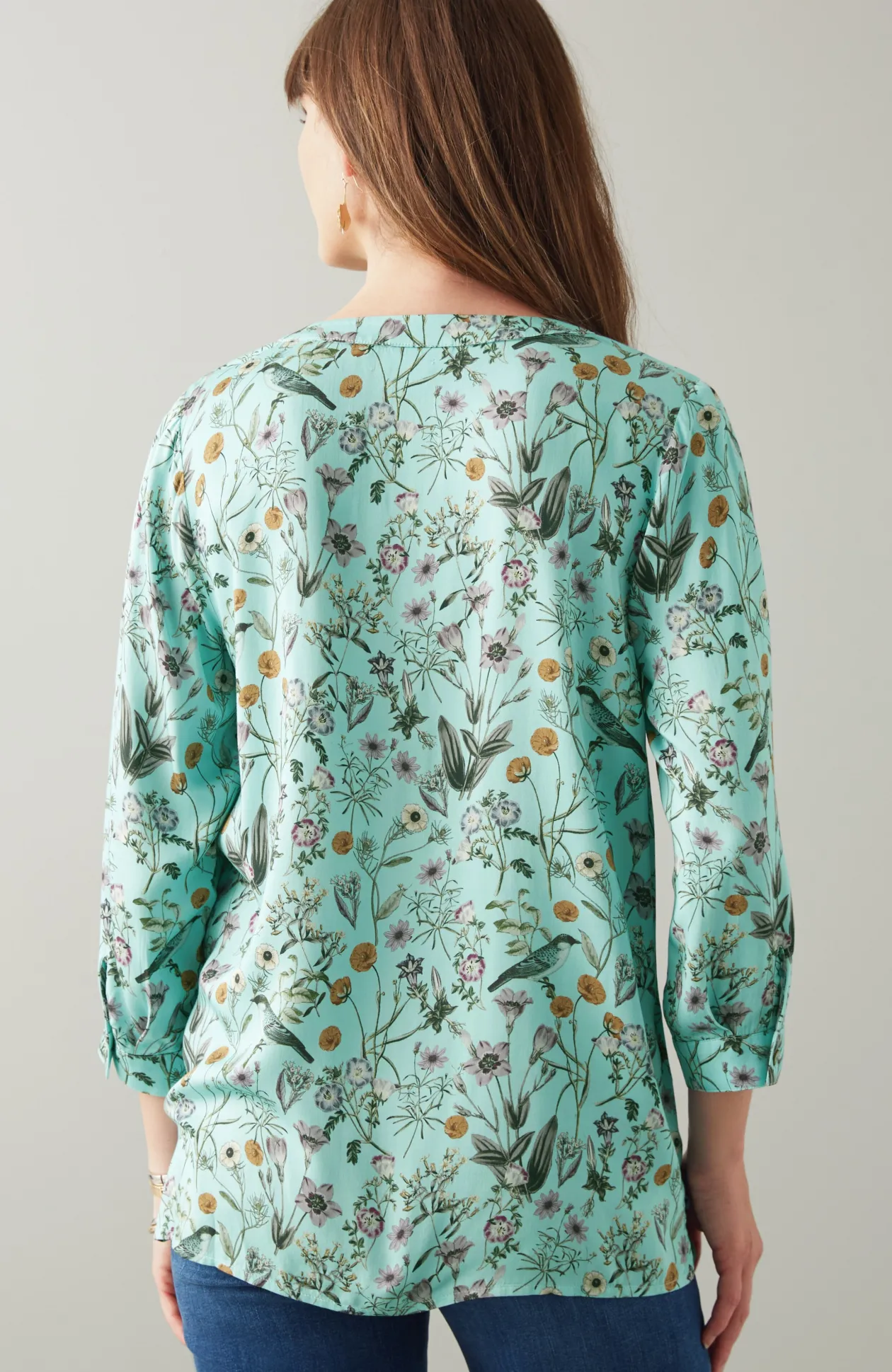 Botanical Birds Printed Satin Top