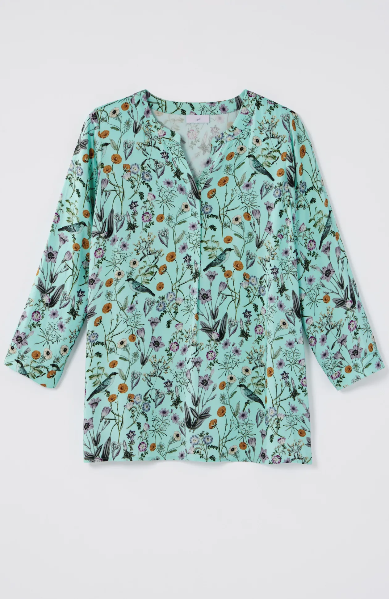 Botanical Birds Printed Satin Top