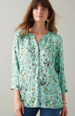 Botanical Birds Printed Satin Top