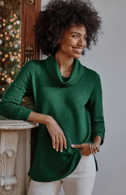 Brushed-Fleece Cowl-Neck Knit Top
