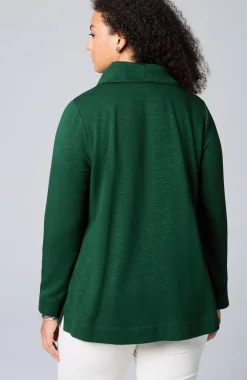 Brushed-Fleece Cowl-Neck Knit Top