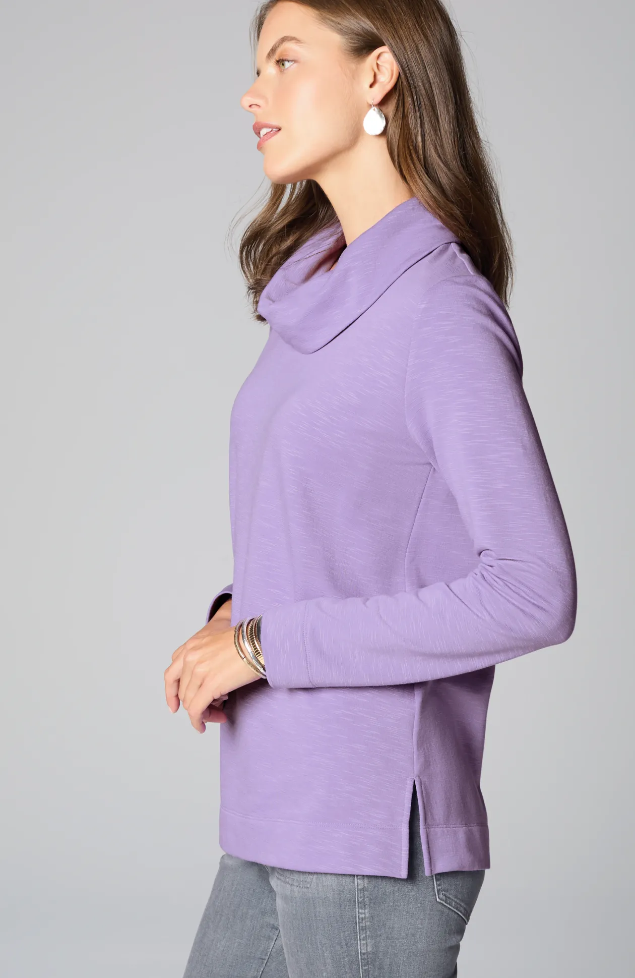 Brushed-Fleece Cowl-Neck Knit Top