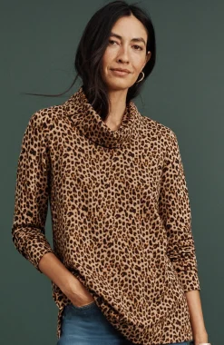 Brushed-Fleece Cowl-Neck Knit Top
