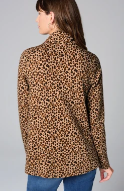 Brushed-Fleece Cowl-Neck Knit Top