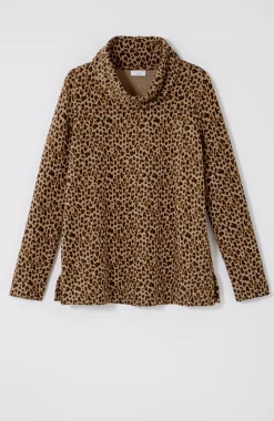 Brushed-Fleece Cowl-Neck Knit Top