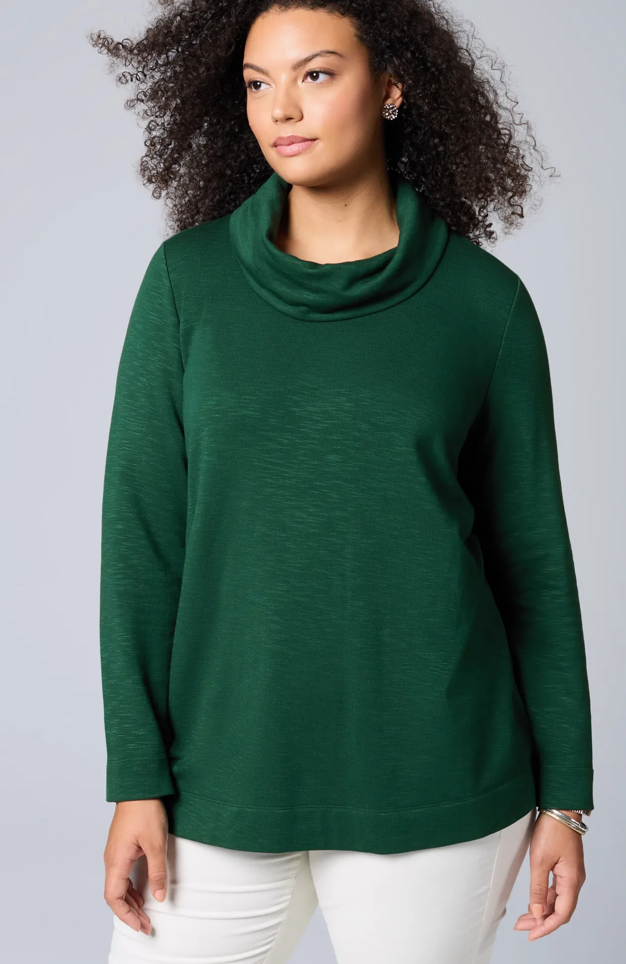 Brushed-Fleece Cowl-Neck Knit Top