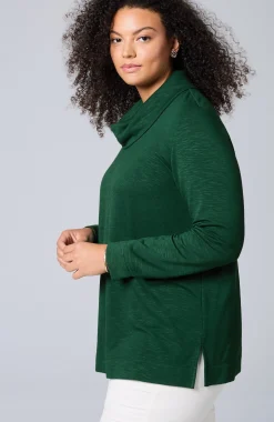 Brushed-Fleece Cowl-Neck Knit Top