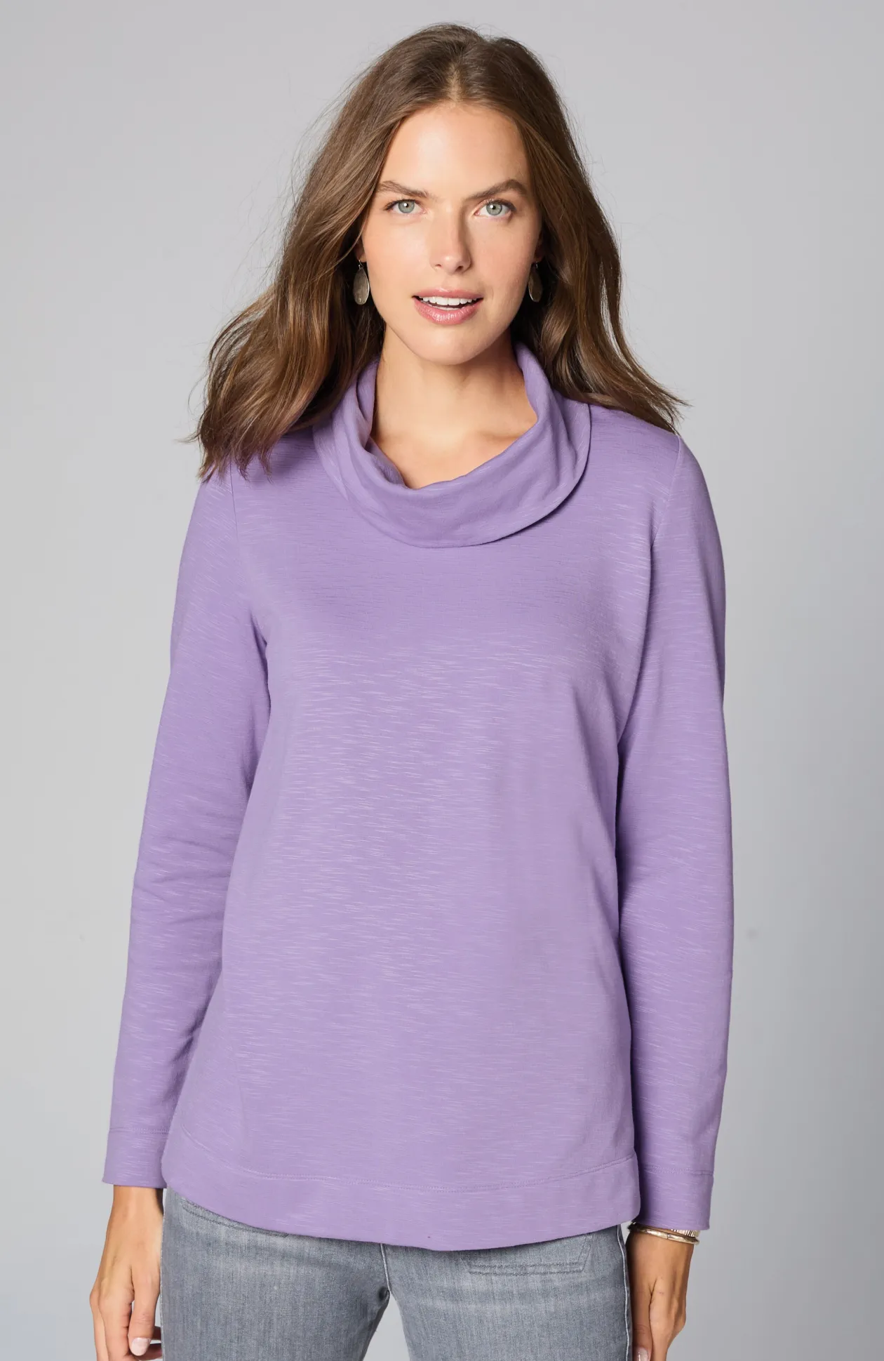 Brushed-Fleece Cowl-Neck Knit Top