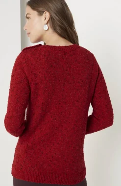 Buttoned-Shoulder Pullover Sweater