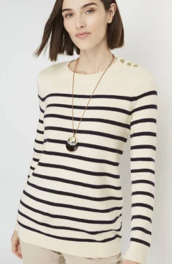 Buttoned-Shoulder Pullover Sweater