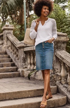 Button-Fly Denim Skirt