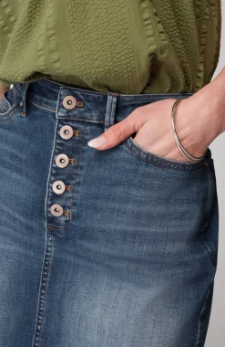 Button-Fly Denim Skirt