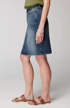 Button-Fly Denim Skirt