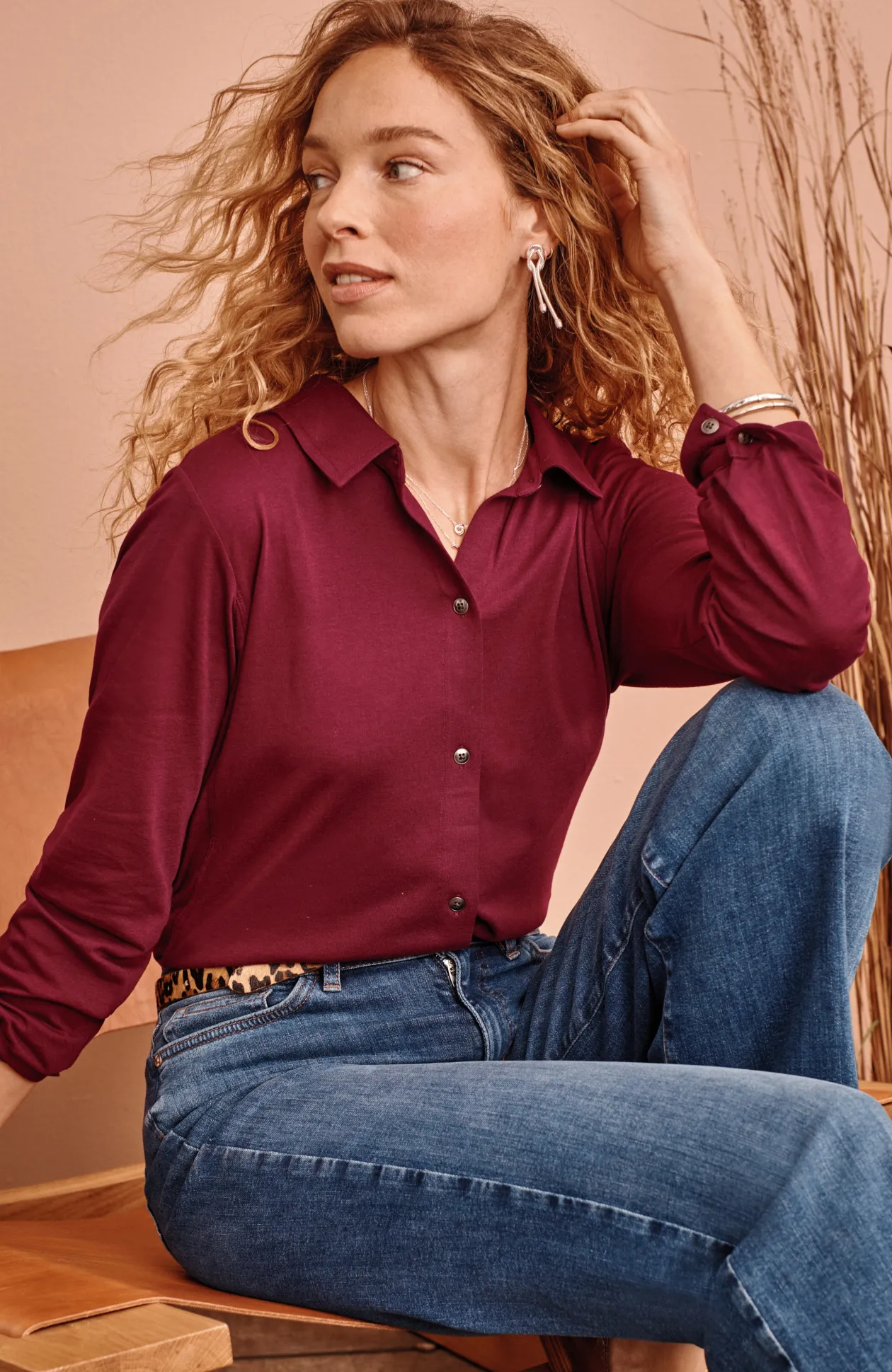 Button-Front Knit Shirt