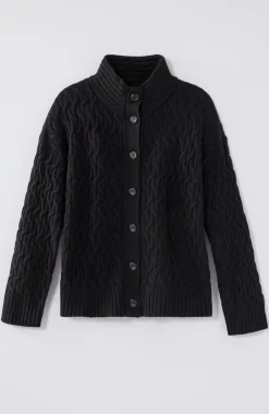 Cabled Button-Front Cardi