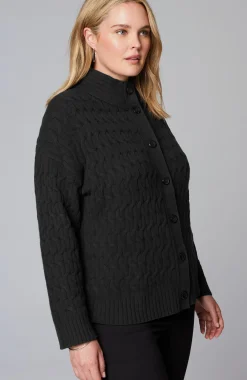 Cabled Button-Front Cardi