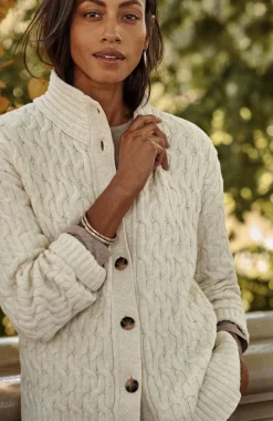 Cabled Button-Front Cardi