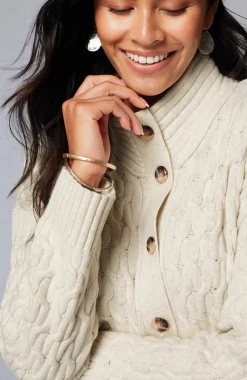 Cabled Button-Front Cardi