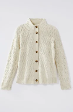Cabled Button-Front Cardi