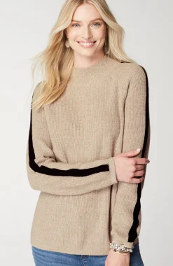 Contrasting-Stripe Ribbed Sweater