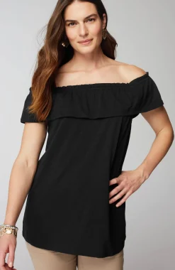 Convertible-Shoulder Ruffled Top