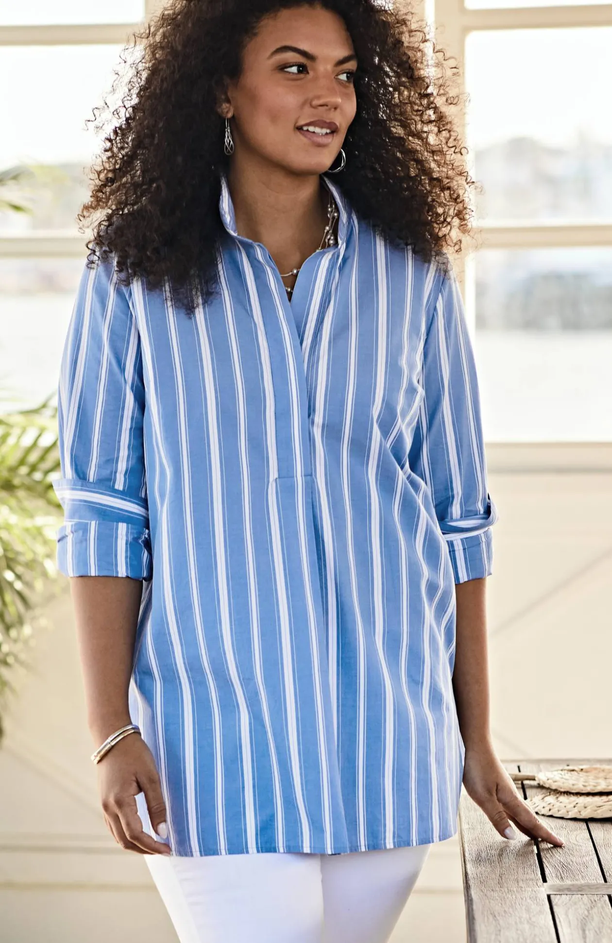 Cotton Stand-Collar Tunic