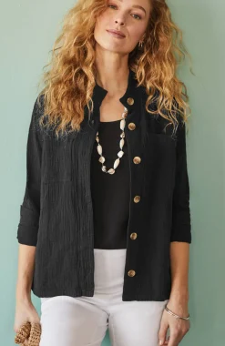 Cotton-Gauze Button-Front Jacket