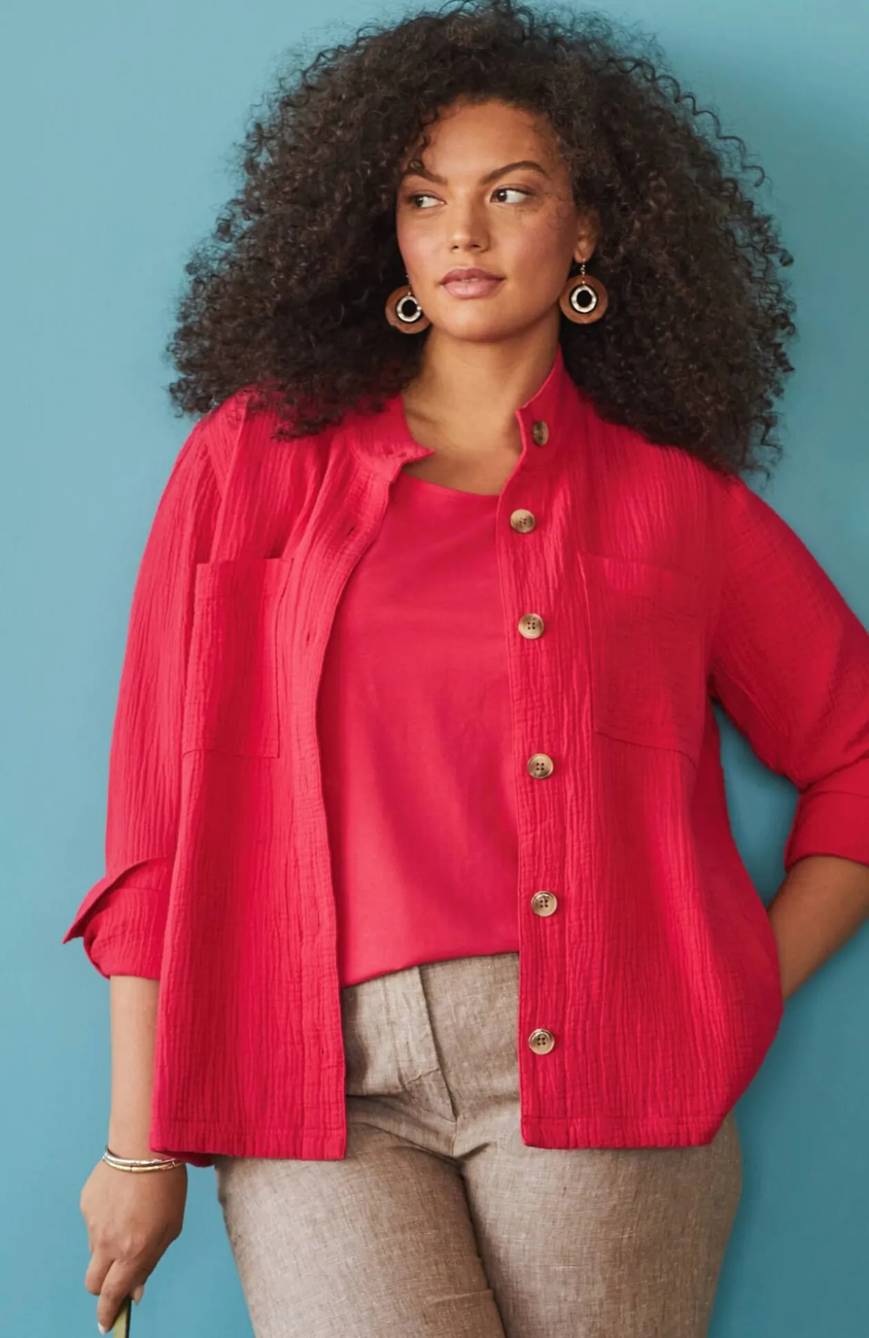 Cotton-Gauze Button-Front Jacket