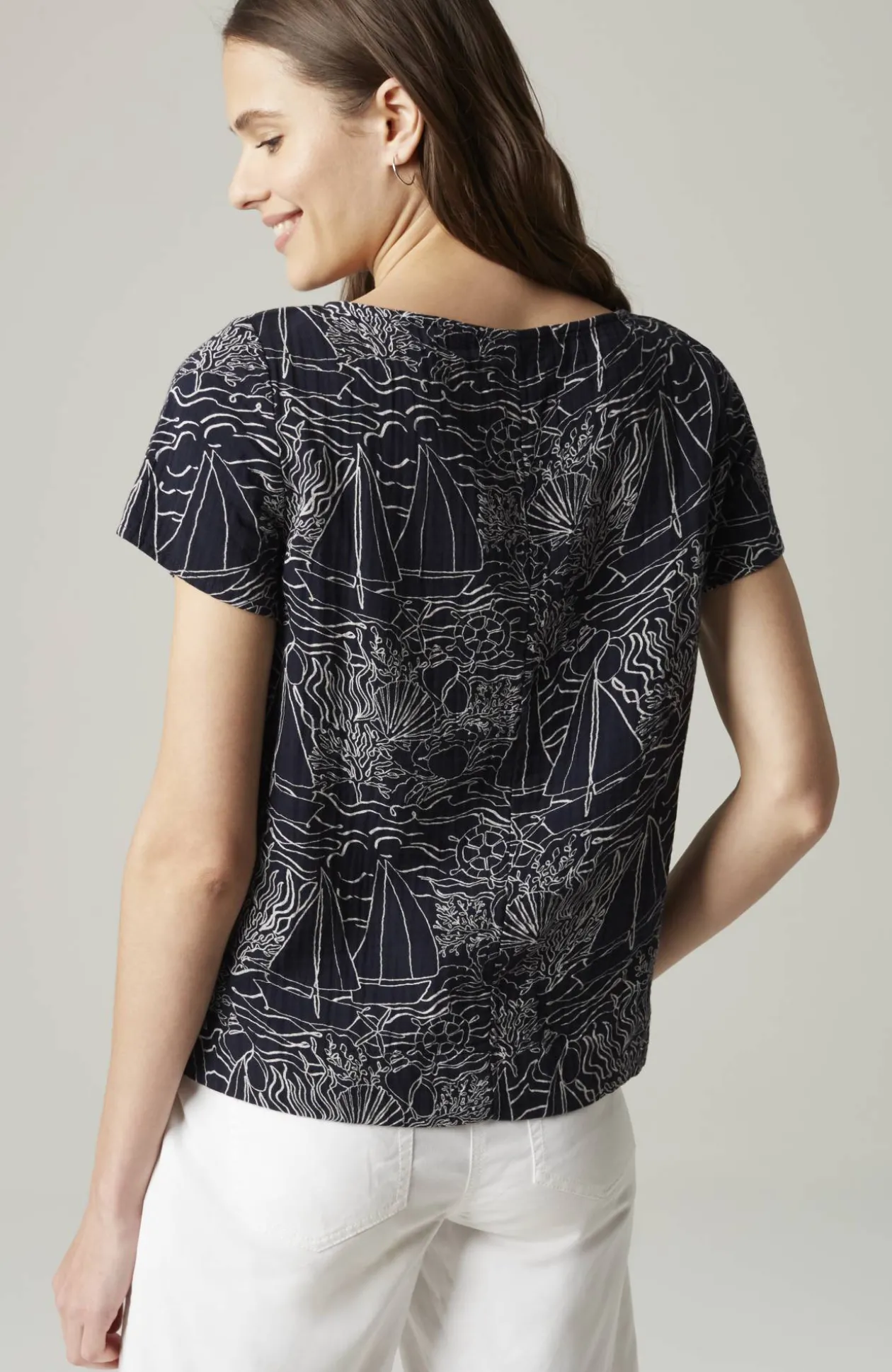 Cotton-Gauze Cap-Sleeve Top