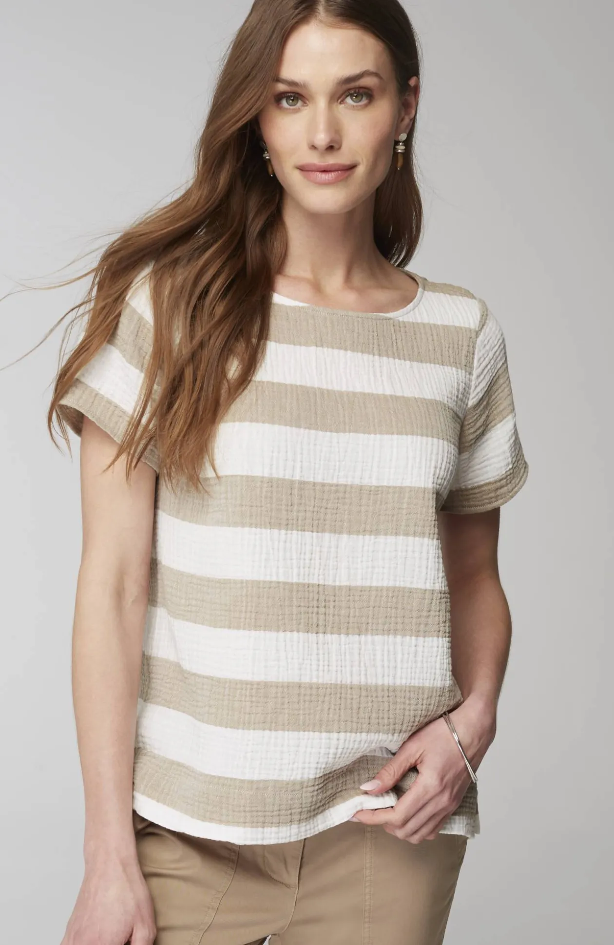 Cotton-Gauze Cap-Sleeve Top