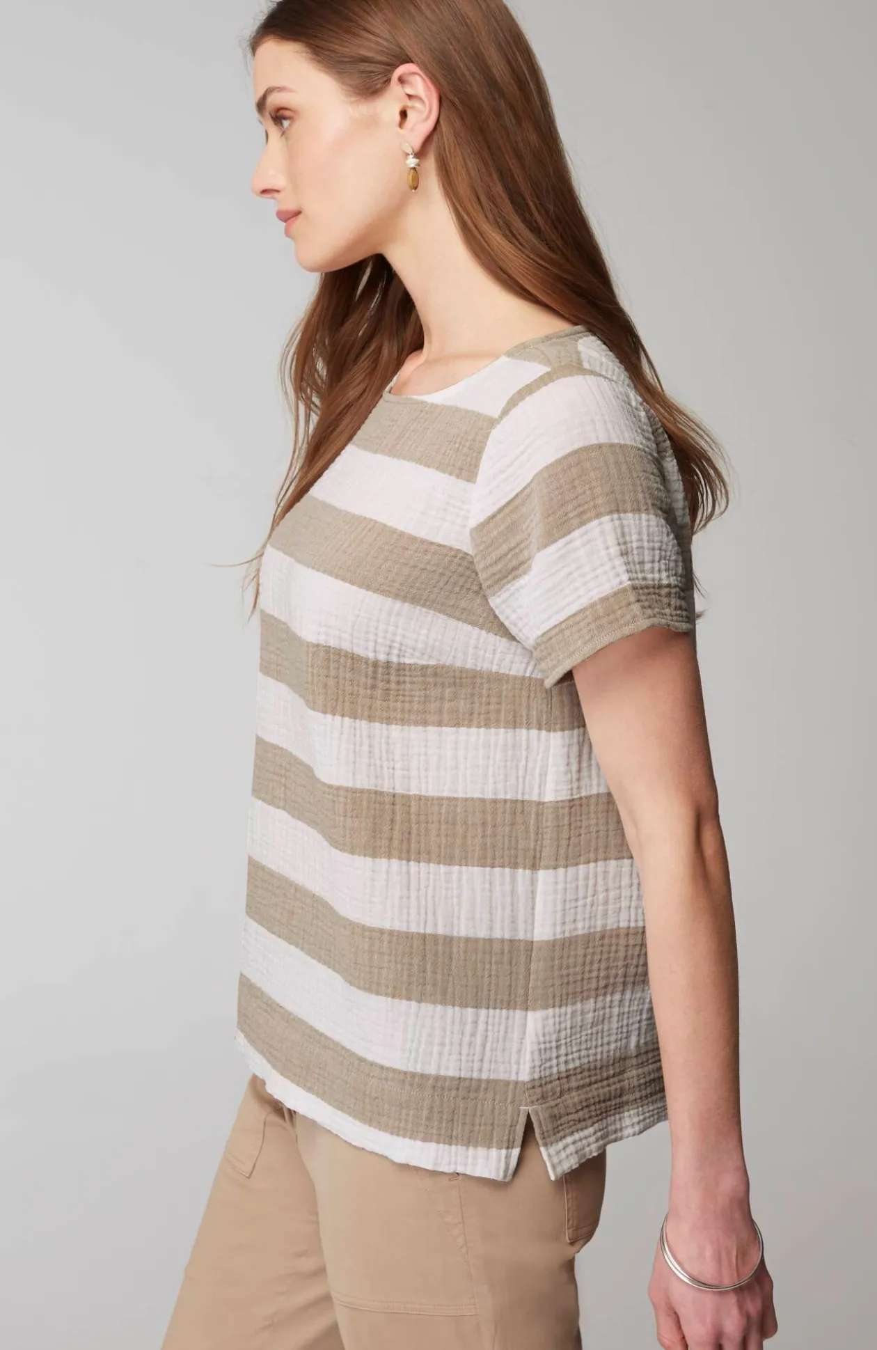Cotton-Gauze Cap-Sleeve Top