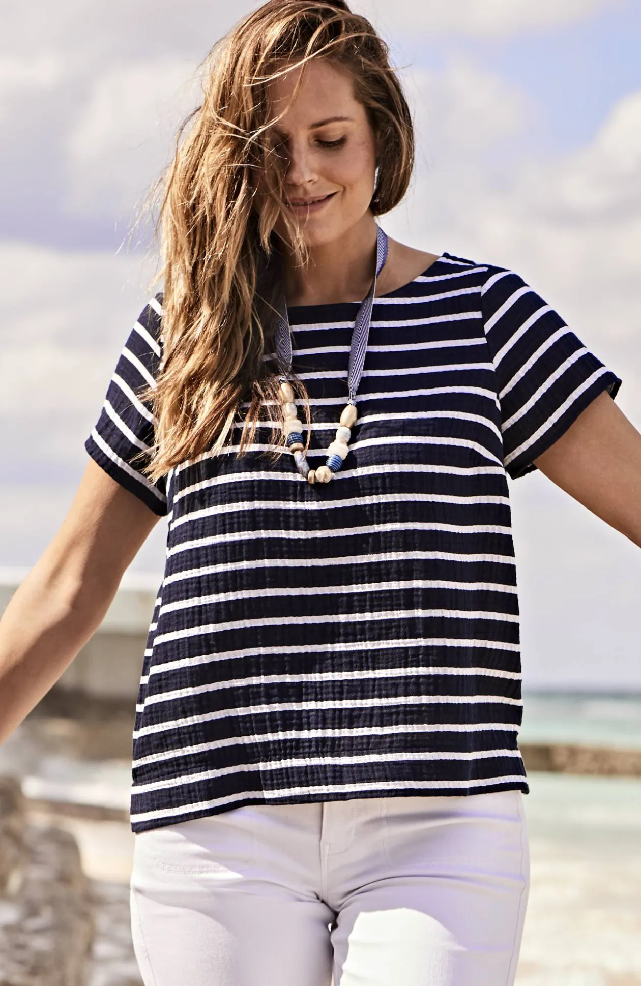 Cotton-Gauze Cap-Sleeve Top