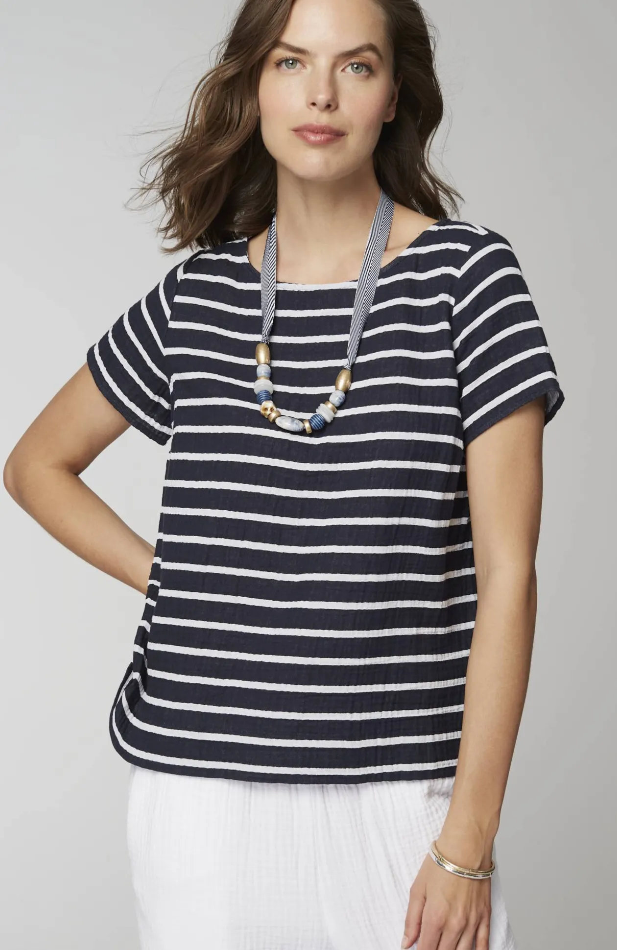 Cotton-Gauze Cap-Sleeve Top