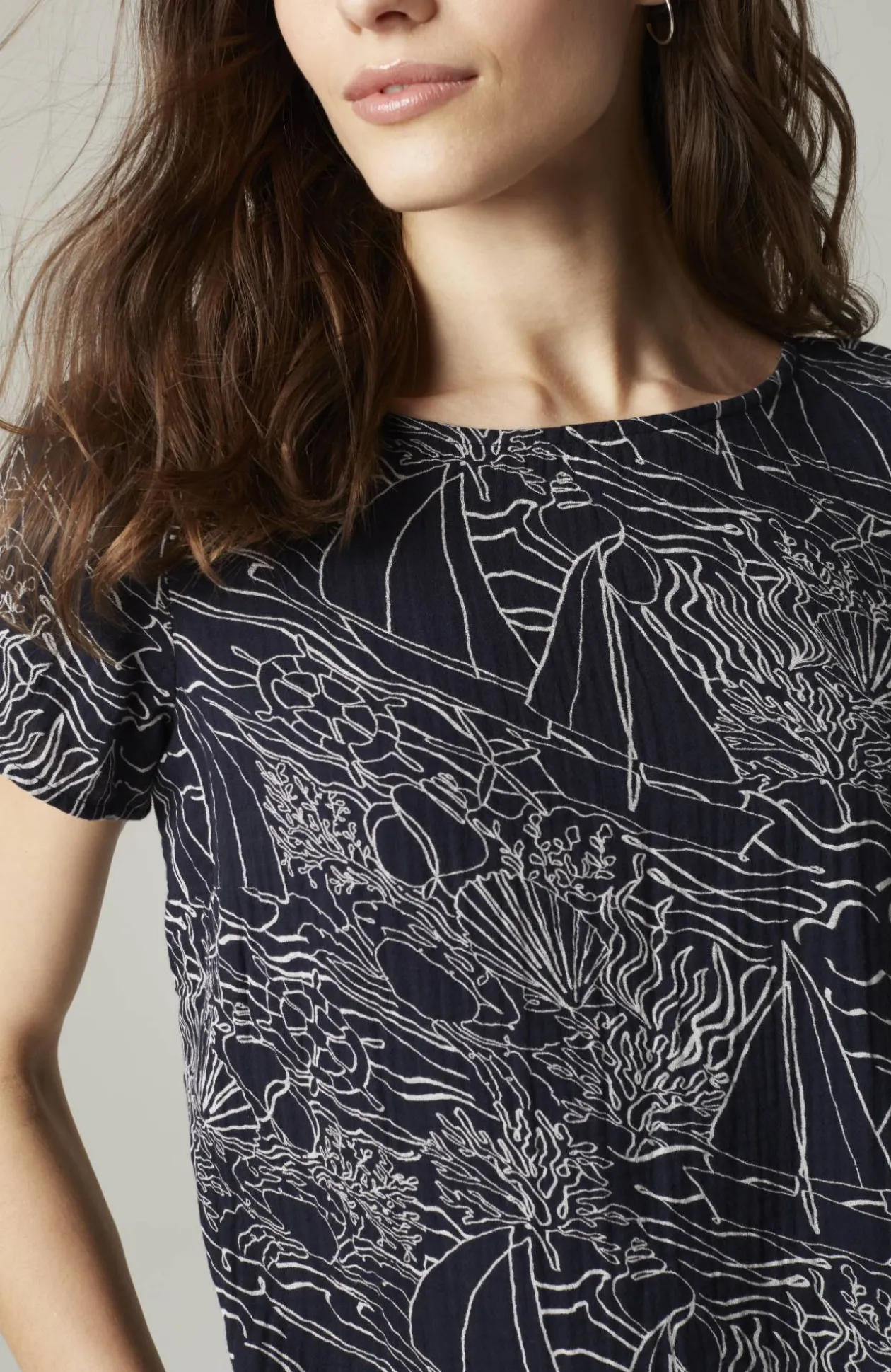 Cotton-Gauze Cap-Sleeve Top