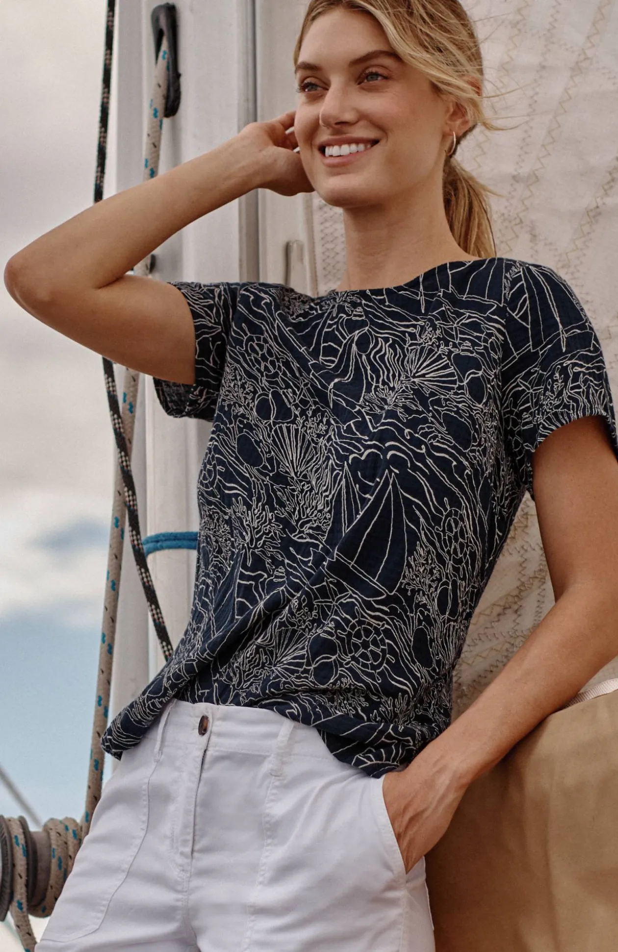 Cotton-Gauze Cap-Sleeve Top