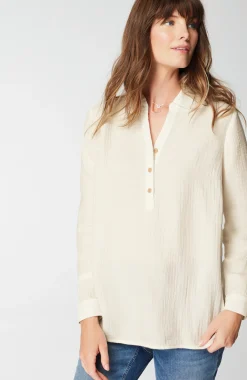 Cotton-Gauze Mixed-Media Shirt