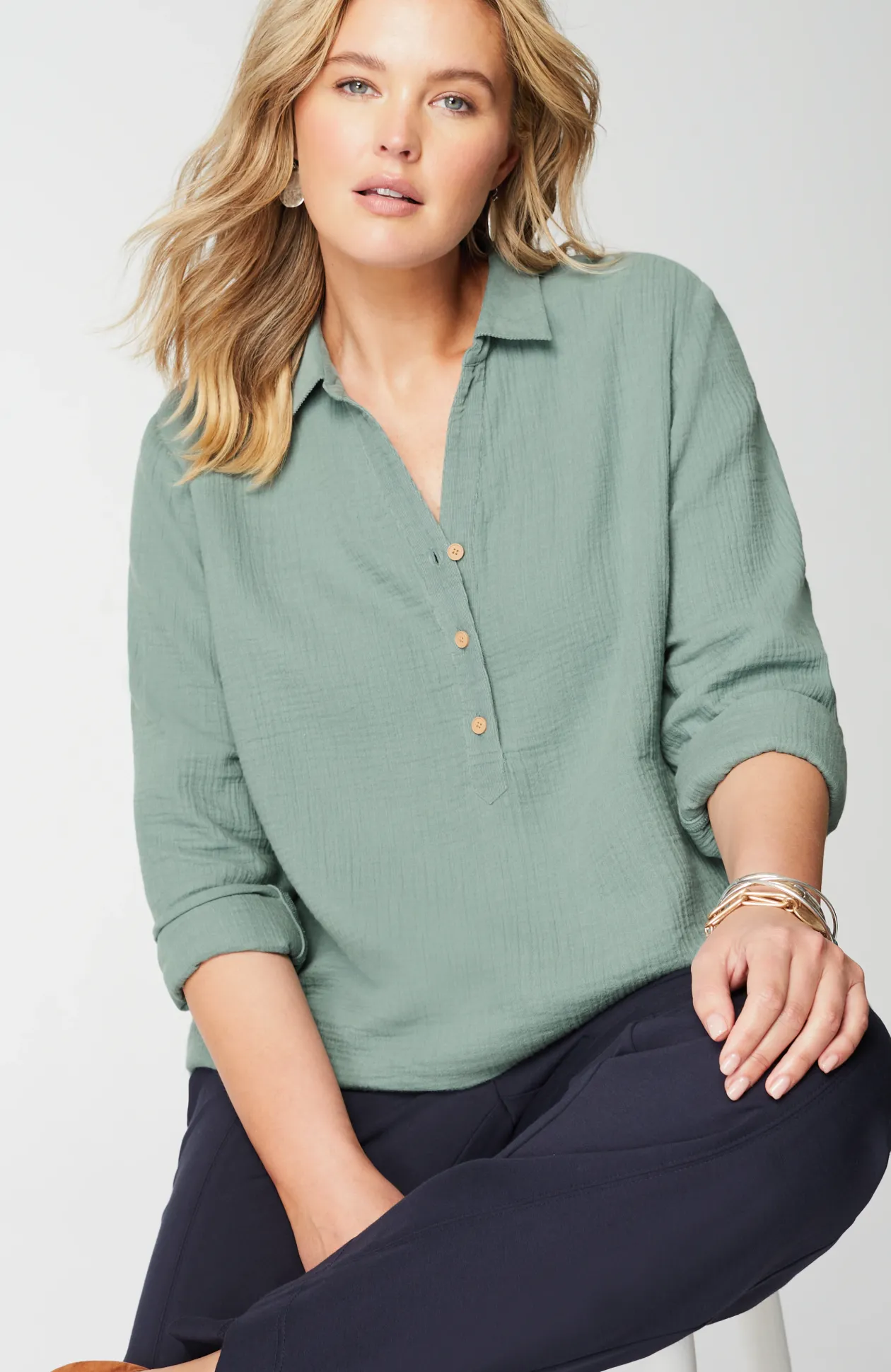 Cotton-Gauze Mixed-Media Shirt