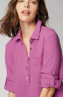 Cotton-Gauze One-Pocket Shirtdress