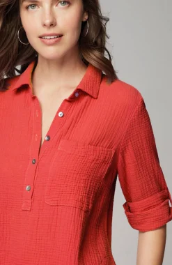 Cotton-Gauze One-Pocket Shirtdress