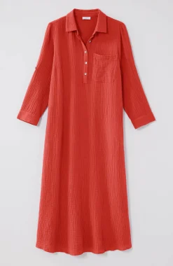 Cotton-Gauze One-Pocket Shirtdress