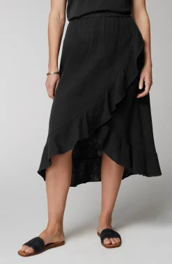 Cotton-Gauze Ruffled Wrap Skirt