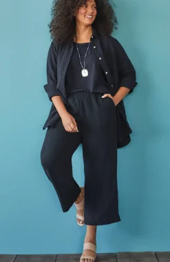 Cotton-Gauze Straight-Leg Crops