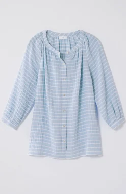 Cotton-Gauze Striped Button-Front Top