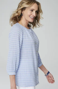 Cotton-Gauze Striped Button-Front Top